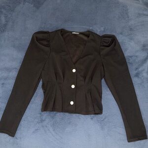 Black Blazer with White Pearl Buttons
